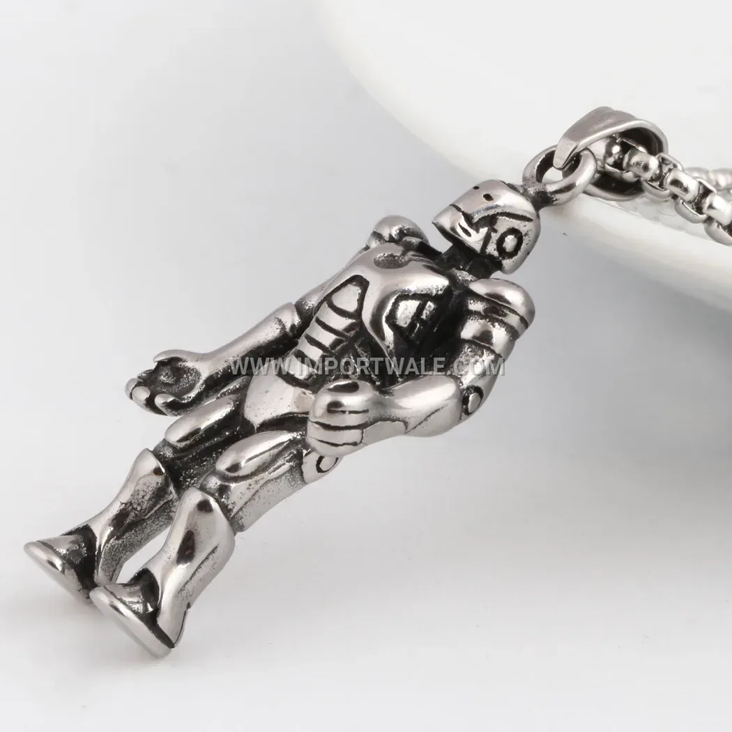Retro Robot Pendant Stainless Steel Chain Necklace