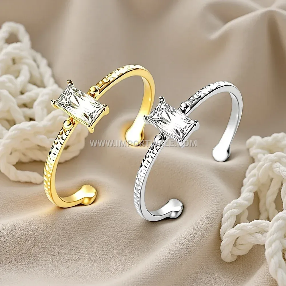 Radiant Cut Cubic Zirconia Rectangular Open Stainless Steel Ring
