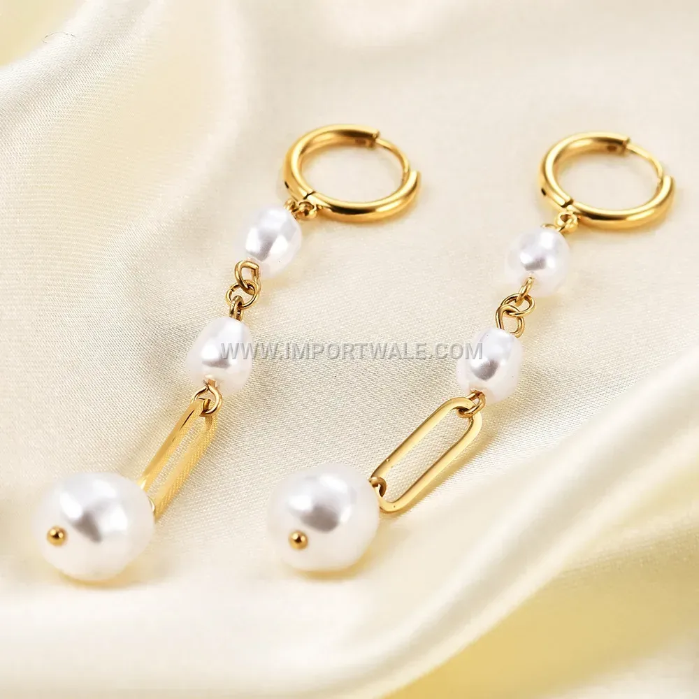 Geometric Long Tassel Drop Earrings Featuring Imitation Pearl Accents