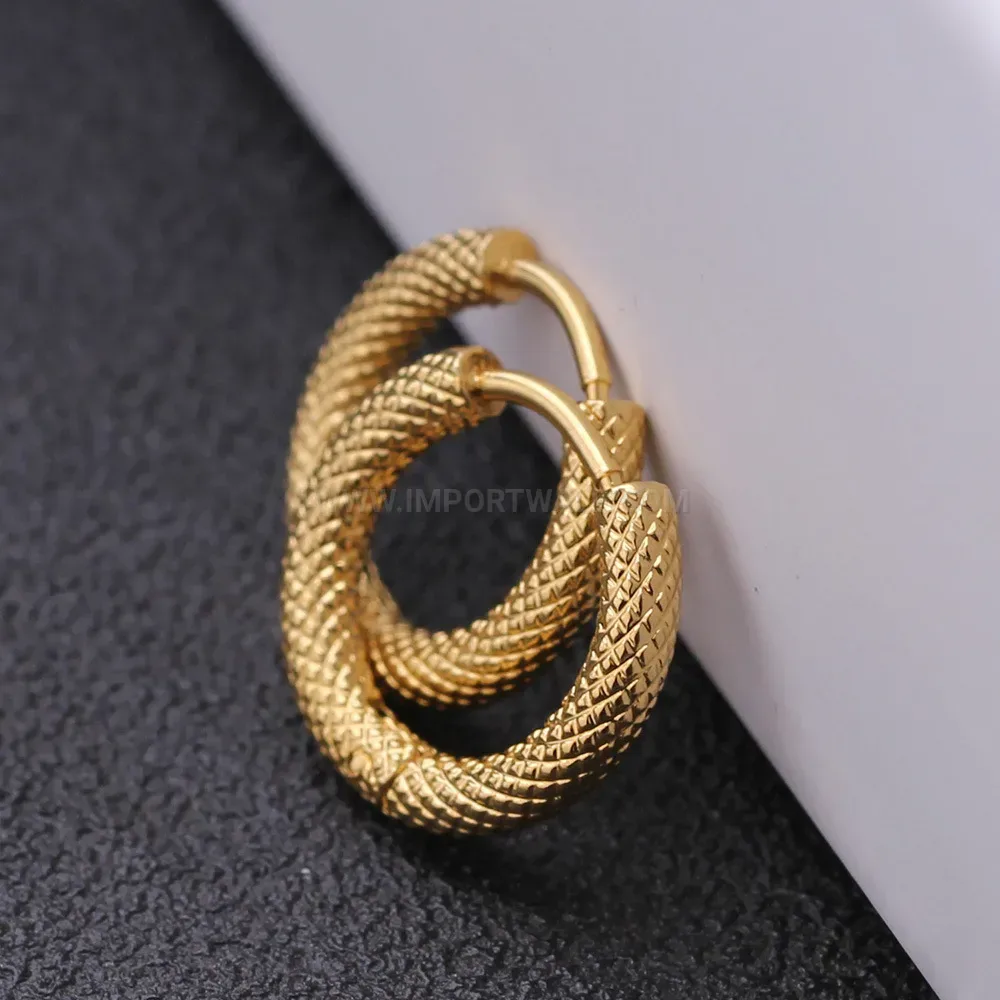 Designer Frosted Snake Textured Stainless Steel Huggie Hoop Earrings