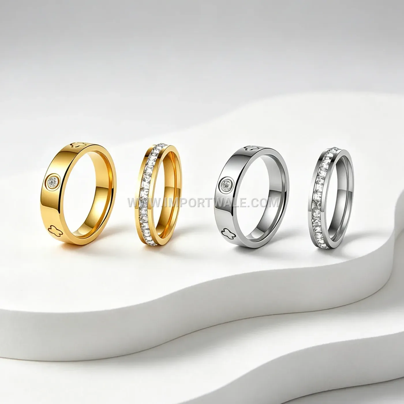 Four-Leaf Clover Crystal Stainless Steel Eternity Ring