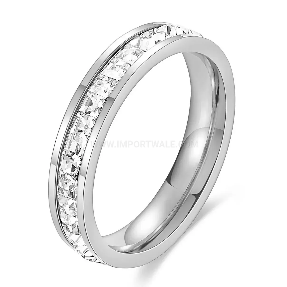 Single Row Cubic Zirconia Stainless Steel Band Rings