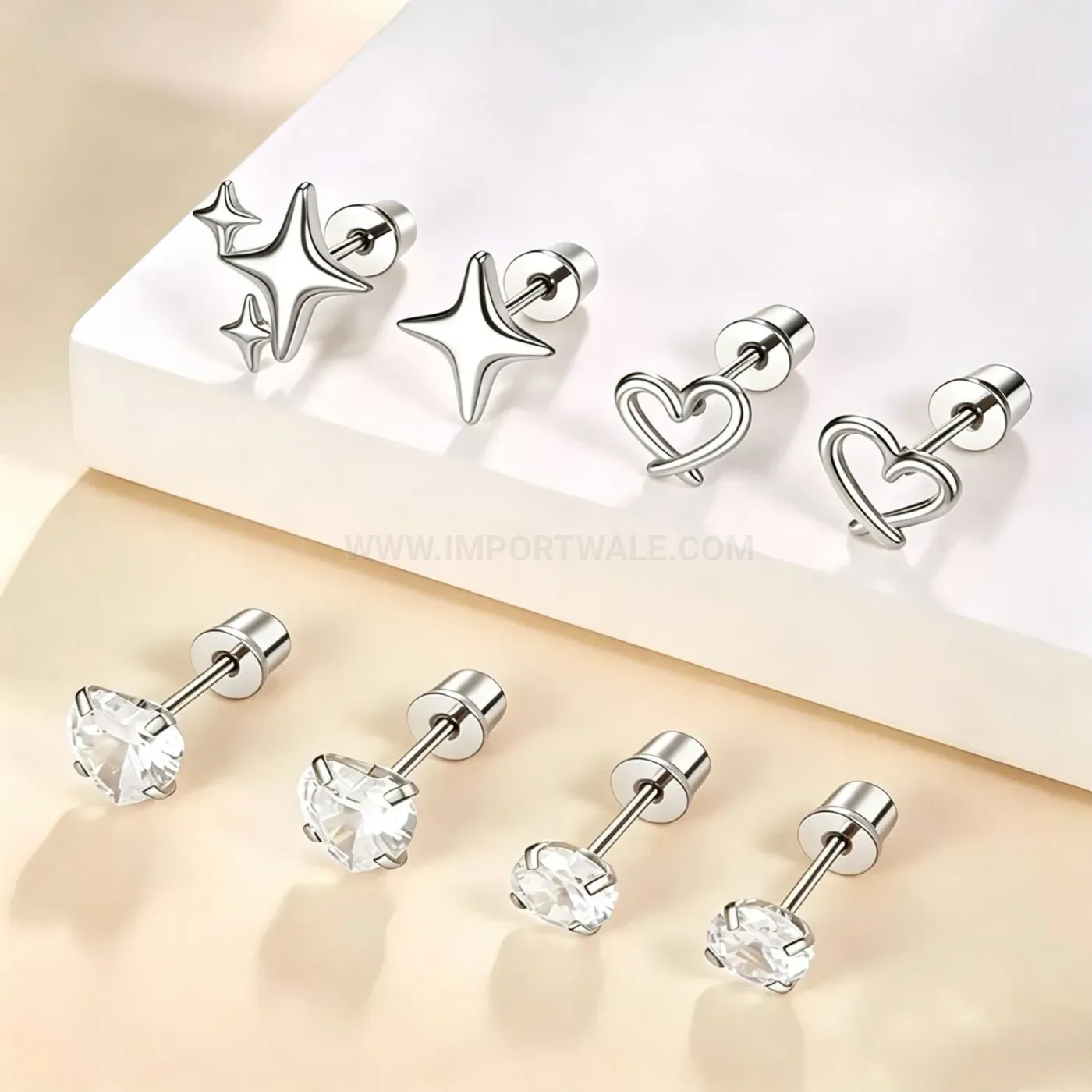 Fashion Sweet Floral Stainless Steel Piercing Stud Earring Set