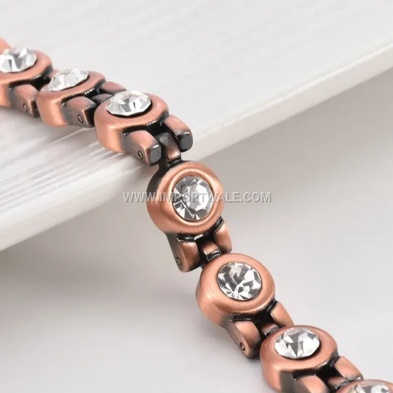 Pure Copper Magnetic Bracelet Accentuated with Surface Stones