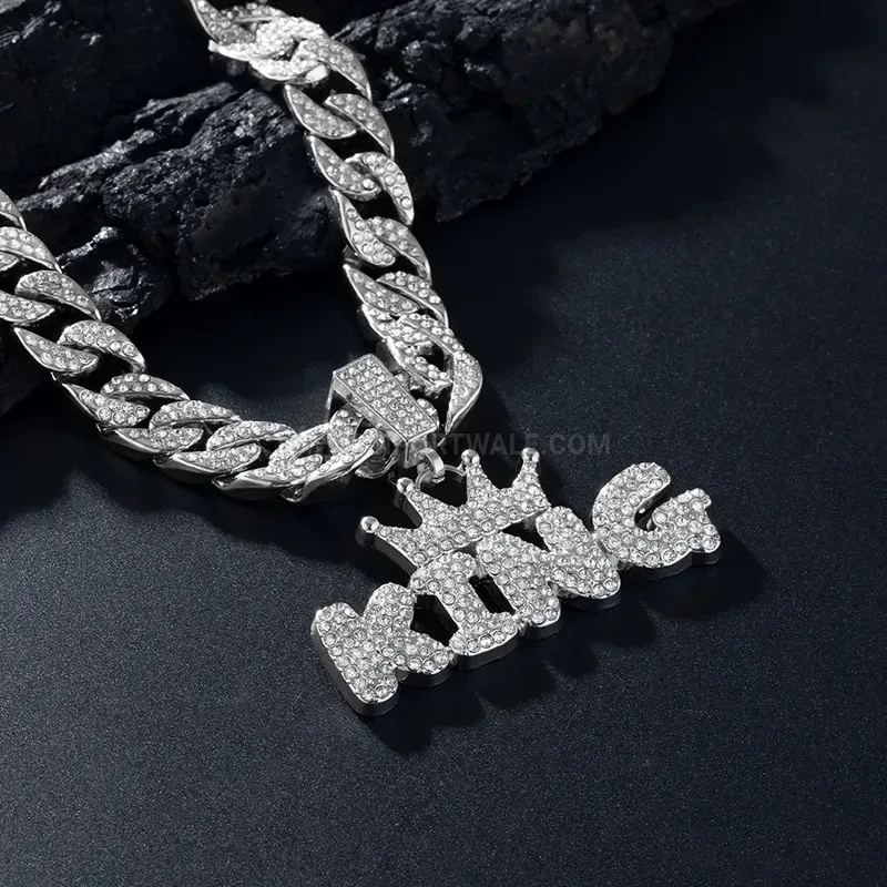 Iced Out King Letter Pendant with Thick Cuban Chain