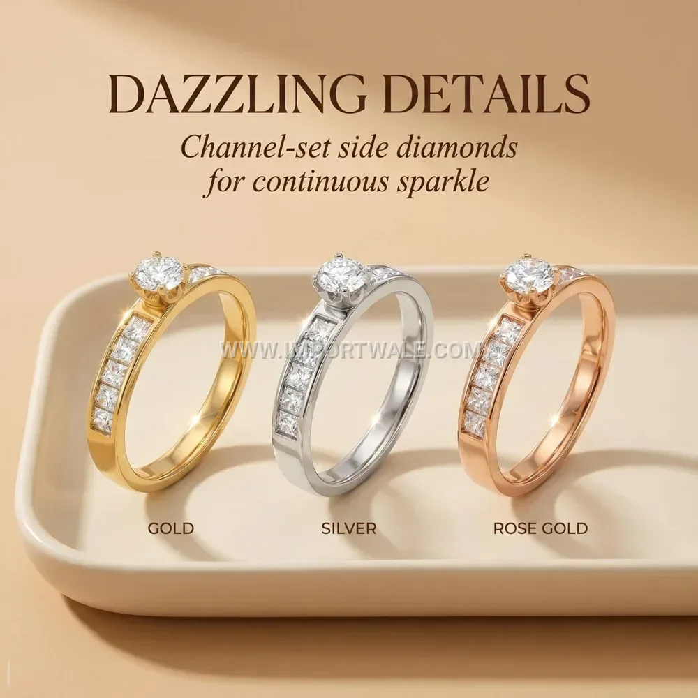 Micro Pave Zircon Geometric Stainless Steel Engagement Ring