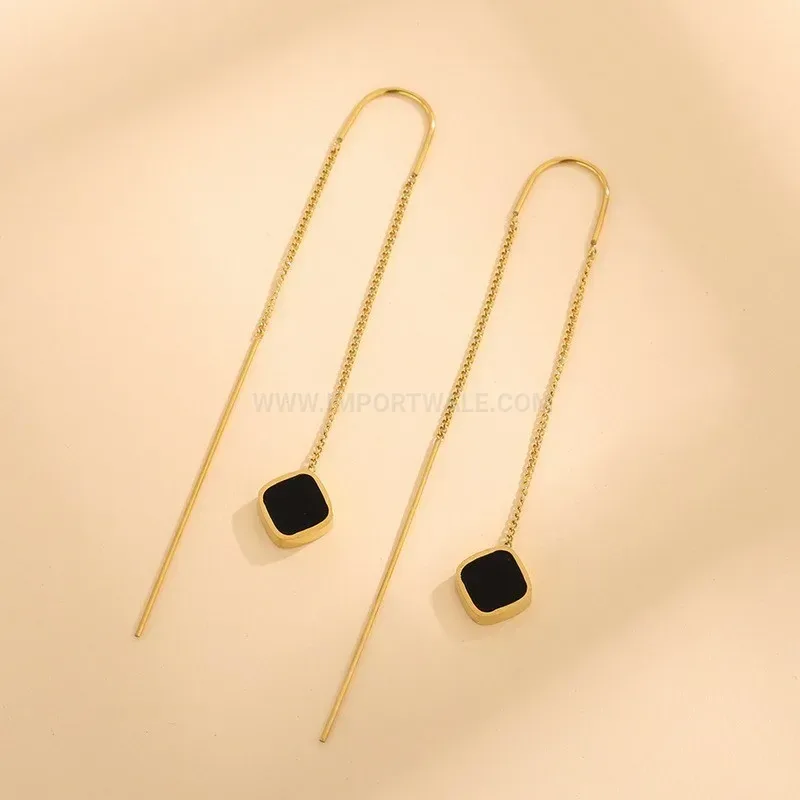 Minimalist Long Tassel Chain Dangle Earrings In Titanium Steel