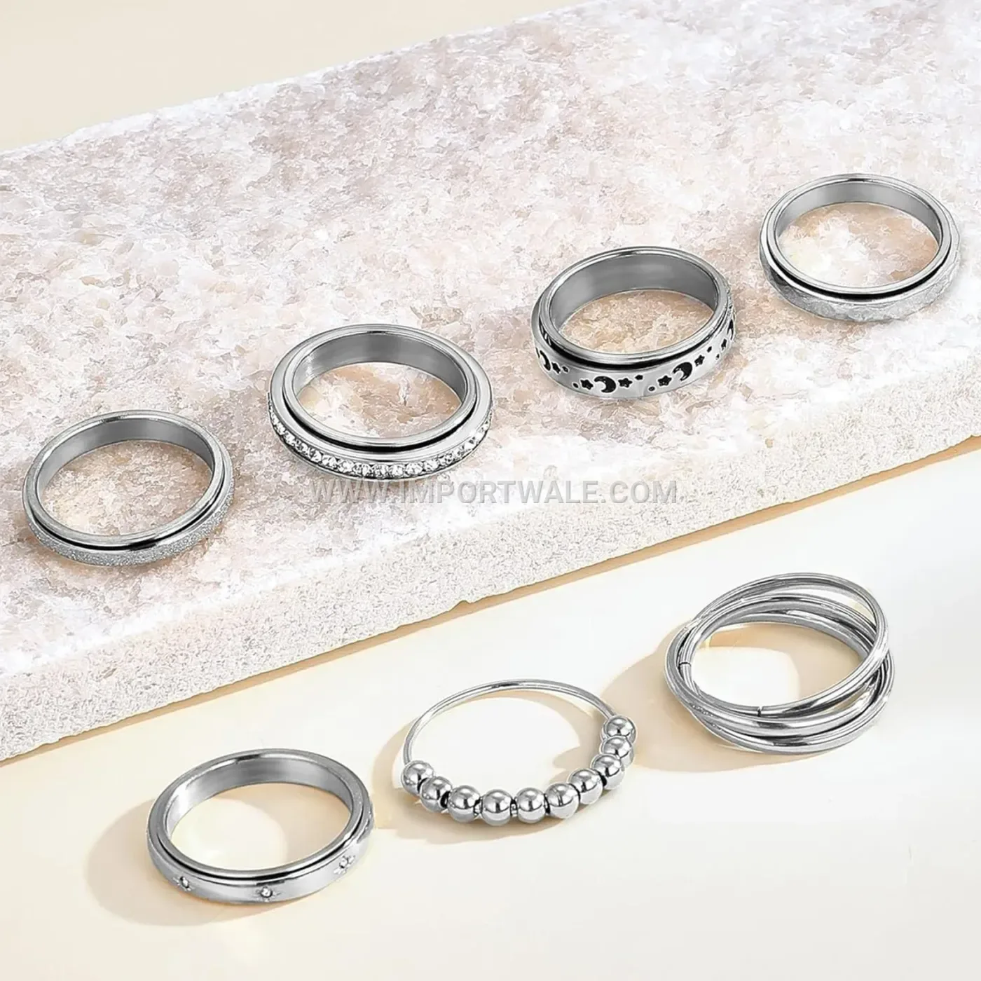 Spinner Stainless Steel Band Ring with Rhinestone Accents