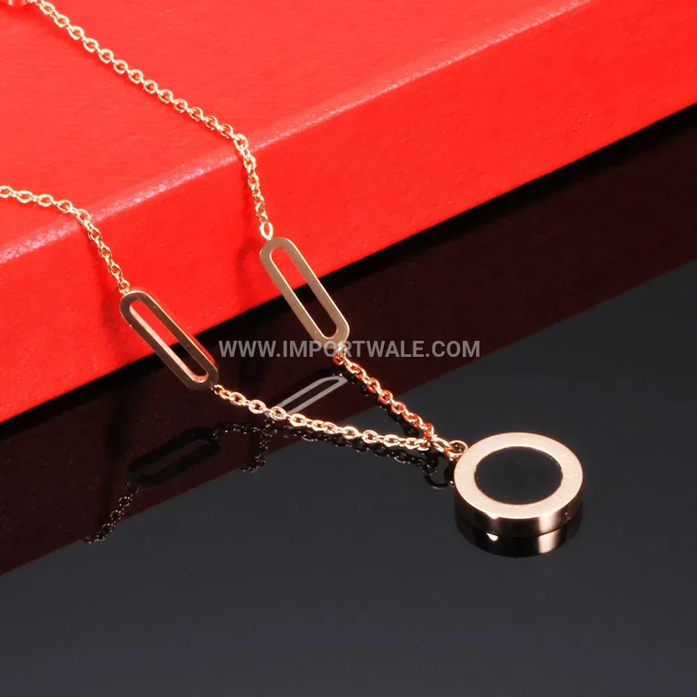 Rose Gold Roman Numeral Mother of Pearl Double Sided Necklace