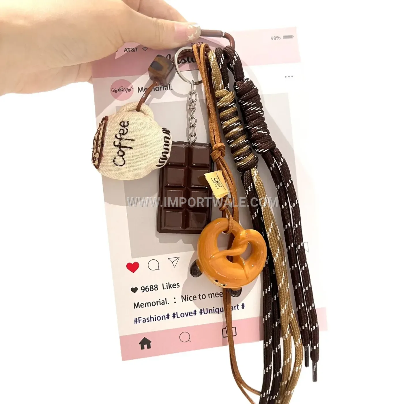 Woven Pretzel Bread Bag Pendant Keychain