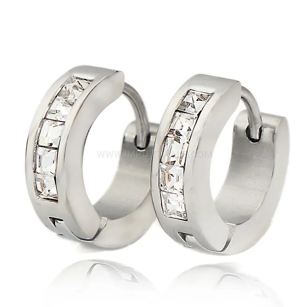 Classic Sleek Single Row Zircon Stainless Steel Huggie Earrings