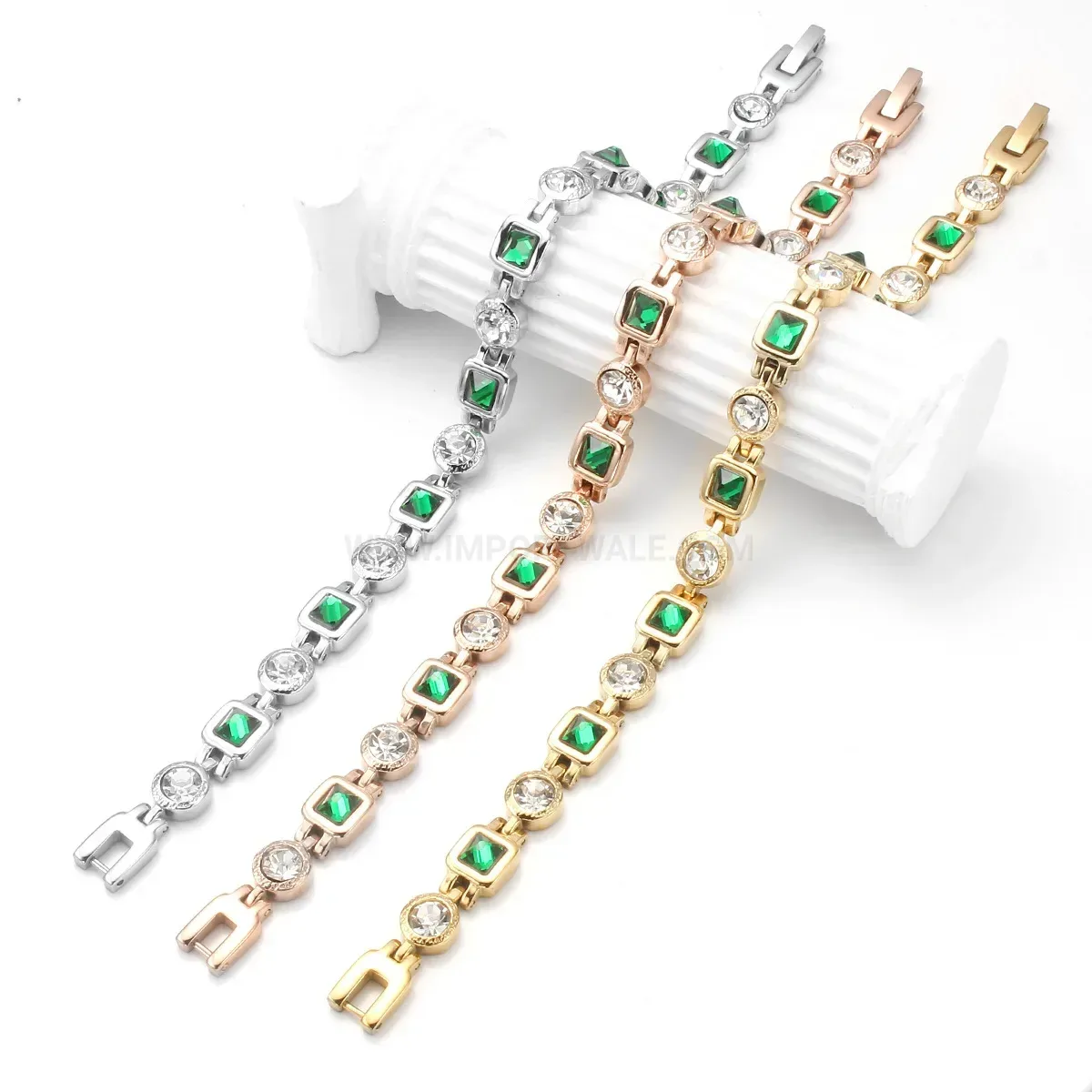 Geometric Rhinestone Bio Magnetic Stainless Steel Link Bracelet