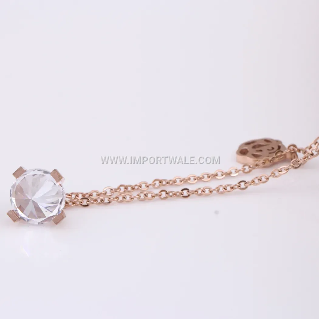 Rose Gold Stainless Steel Teardrop Zircon Pendant Necklace
