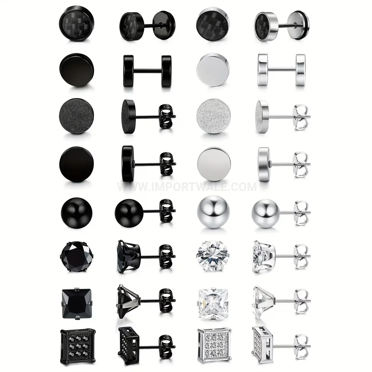 Modern Stainless Steel Multi Style Dual Tone Piercing Stud Set