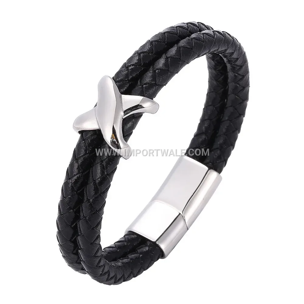 Silicone and Stainless Steel Crown Motif Pair Bracelet