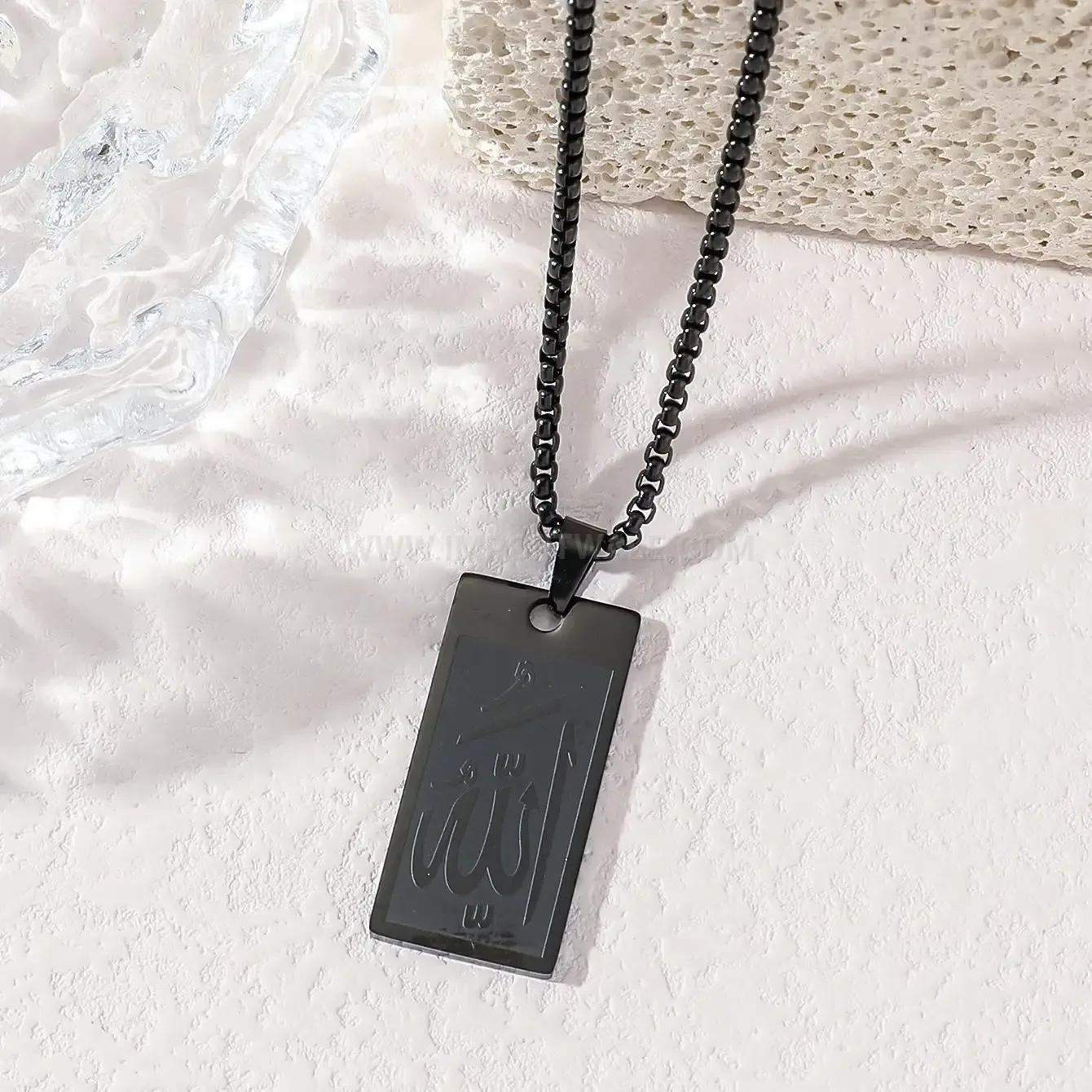 Classic Stainless Steel Calligraphy Dog Tag Religious Pendant Necklace