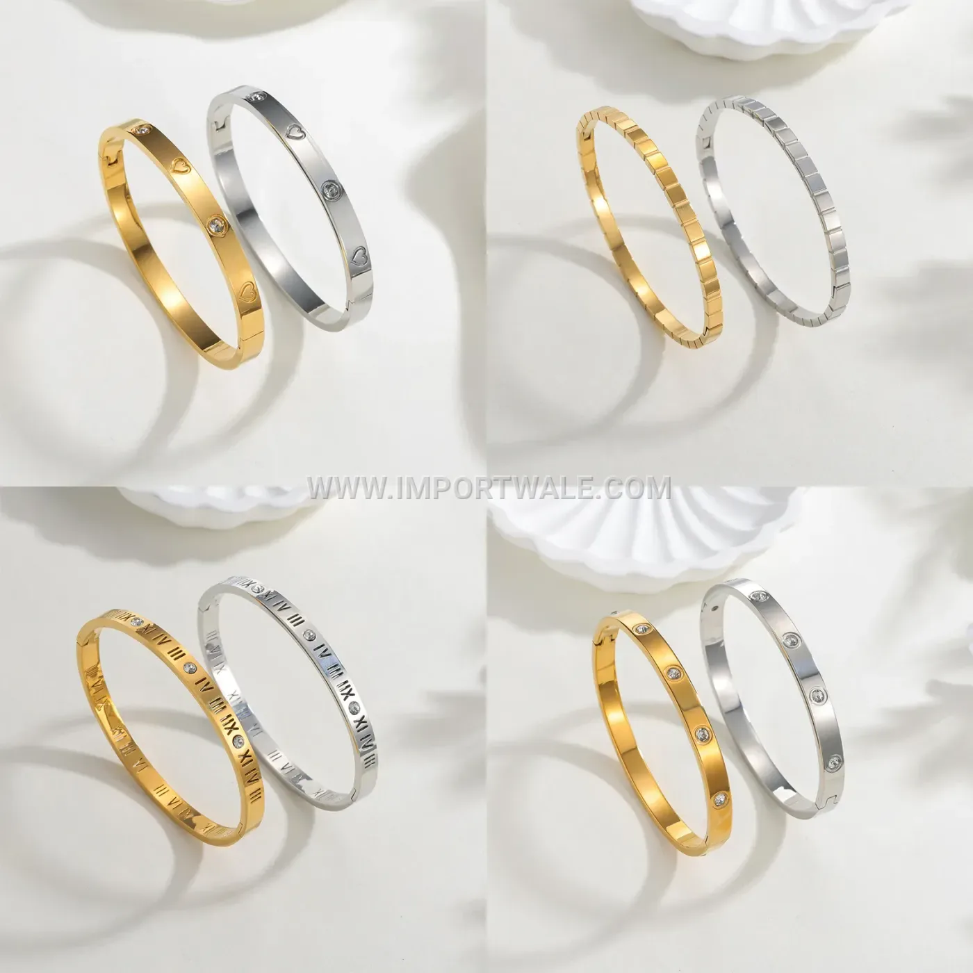 Polished Stainless Steel Clasp Bangle Bracelet