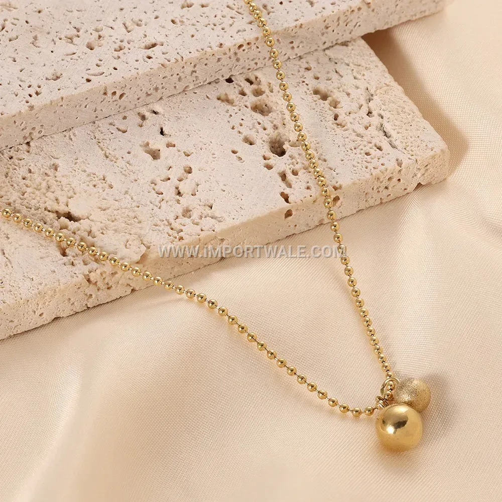 Gold Plated Stainless Steel Dual Bead Pendant Choker Necklace