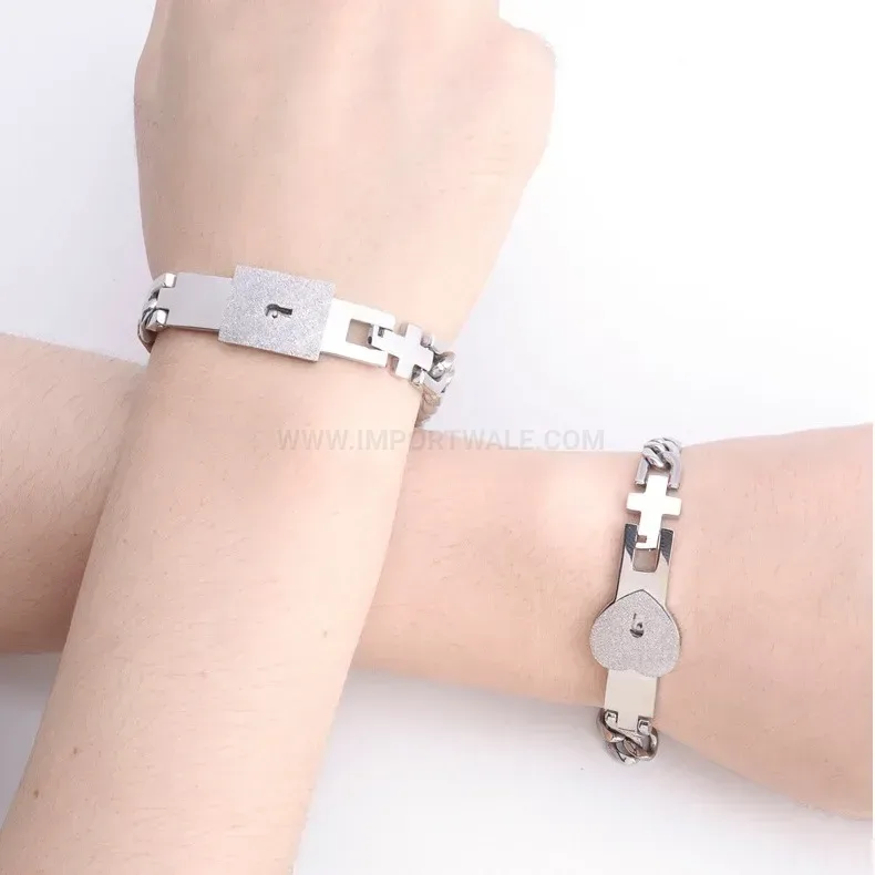 Stainless Steel Heart Lock and Key Couple Bracelet