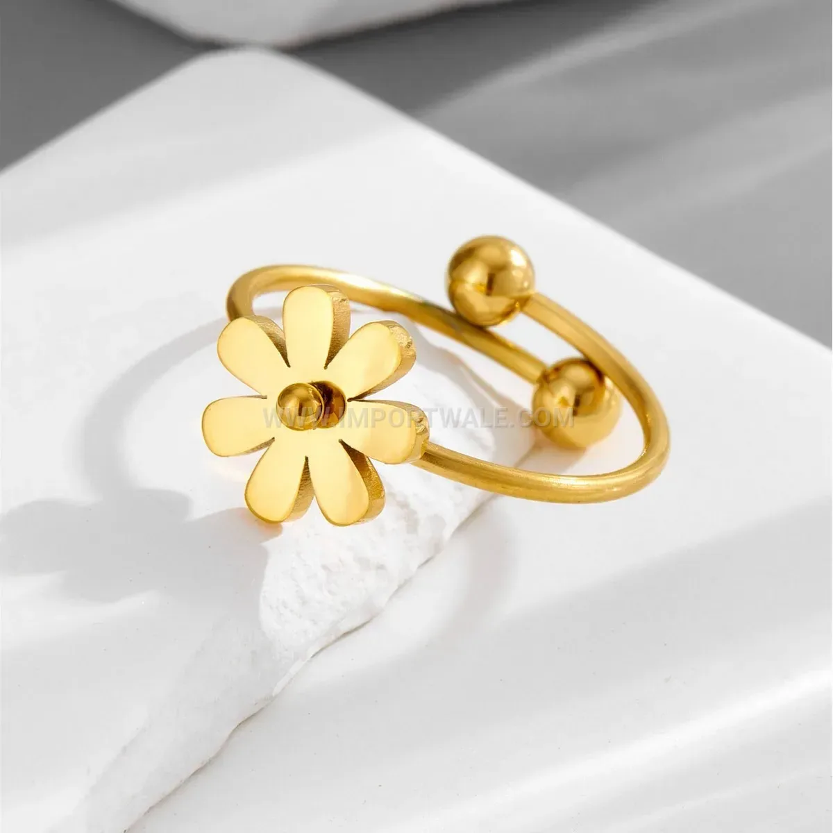 Gold Plated Daisy Floral Adjustable Titanium Ring