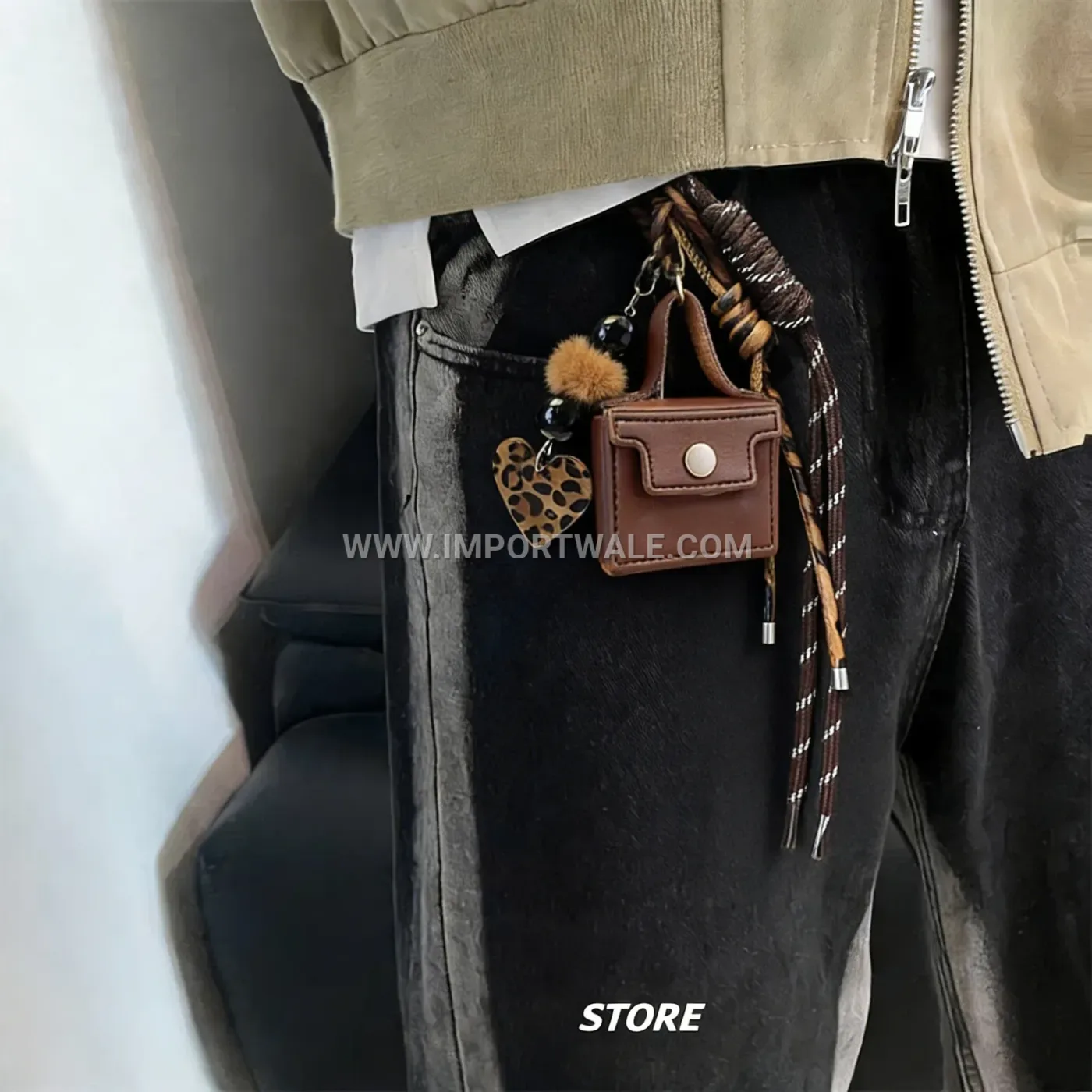 Vintage Style Miniature Leather Bag Keychain