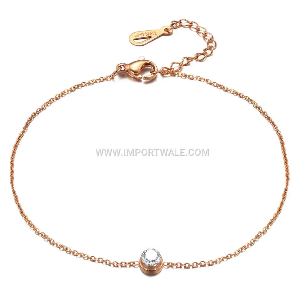 Solitaire Zirconia Stainless Steel Chain Bracelet