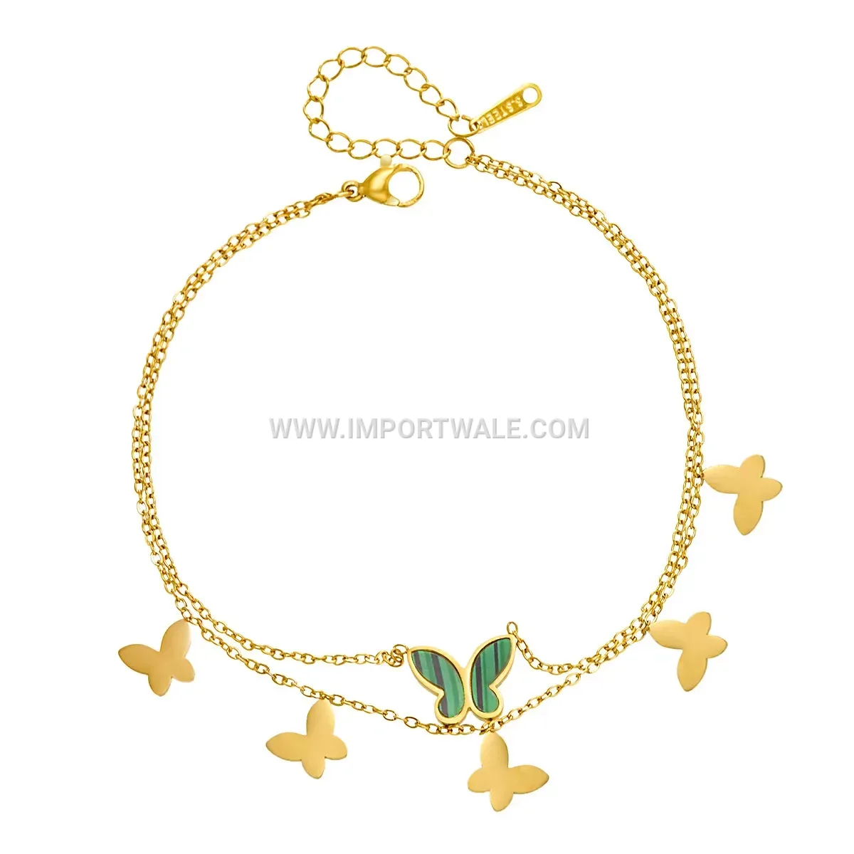 Layered Stainless Steel Butterfly Mother of Pearl Anklet and Bracelet Collection