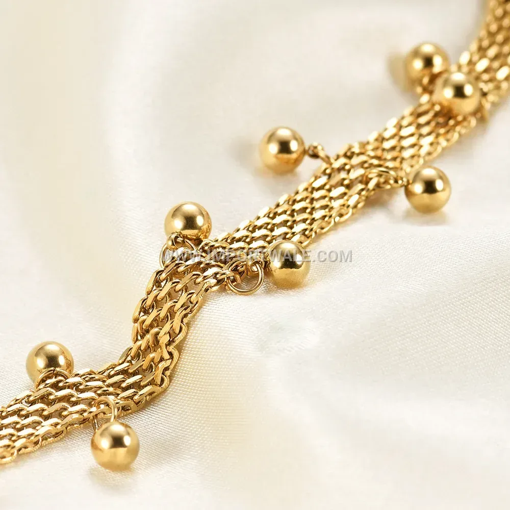 18K Gold Plated Stainless Steel Beaded Stacking Chain Bracelet