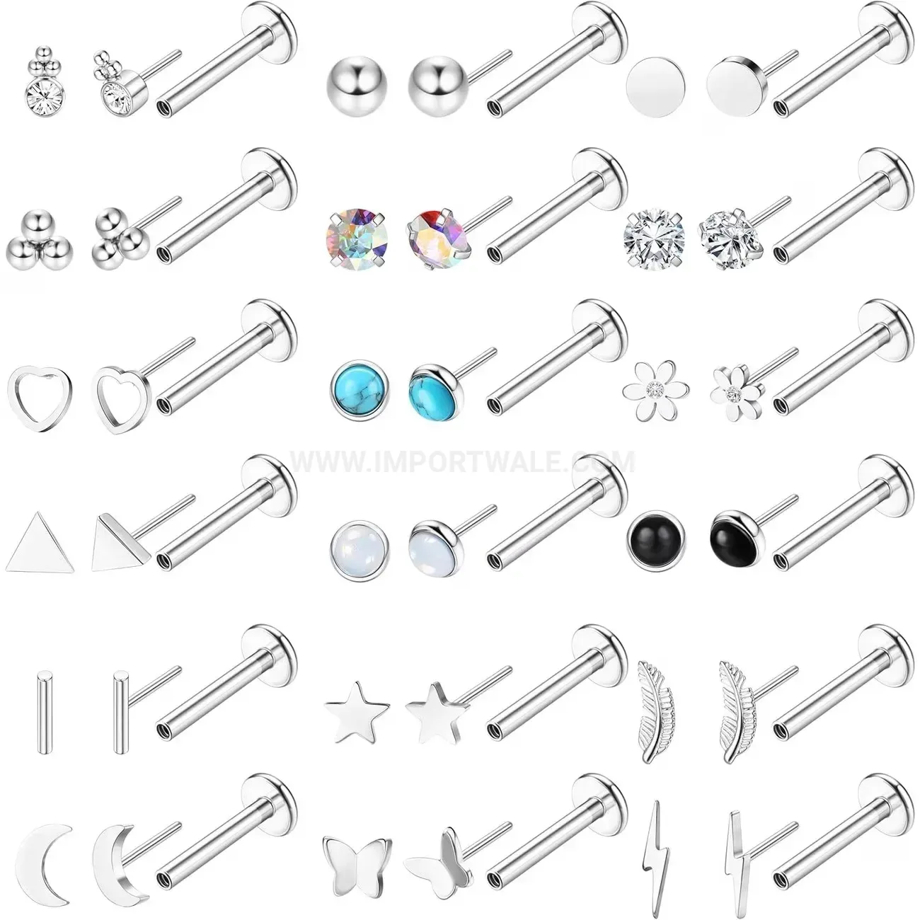 Chic Flat Back Threaded Stainless Steel Multi-Style Piercing Studs