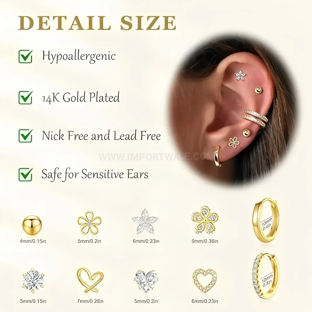 Chic Integrated Floral Cubic Zirconia Stainless Steel Cartilage Piercing Set