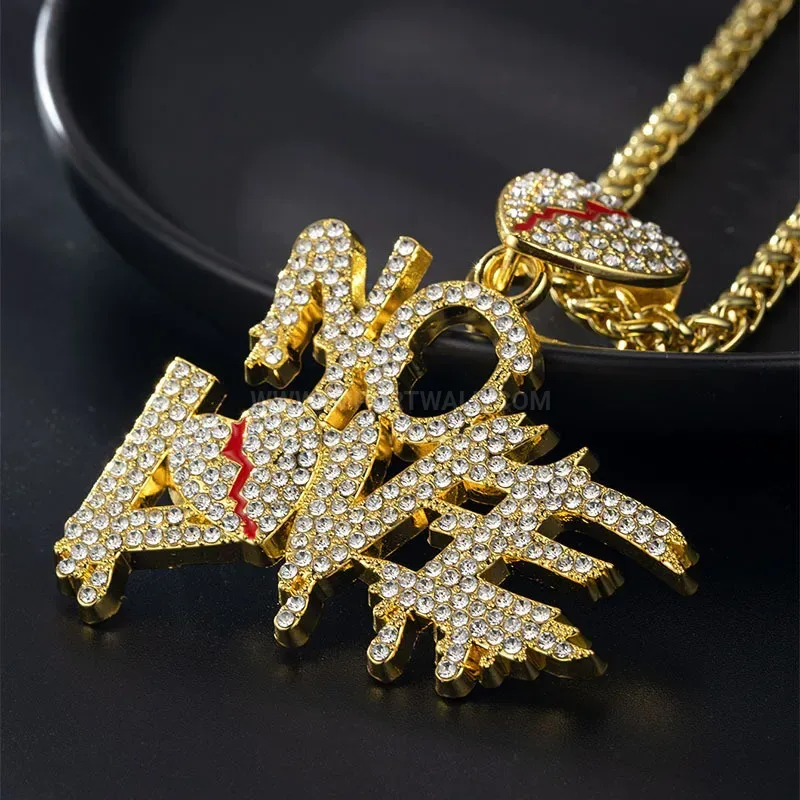 Premium Pave Crystal Broken Heart Initial Alloy Chain Necklace