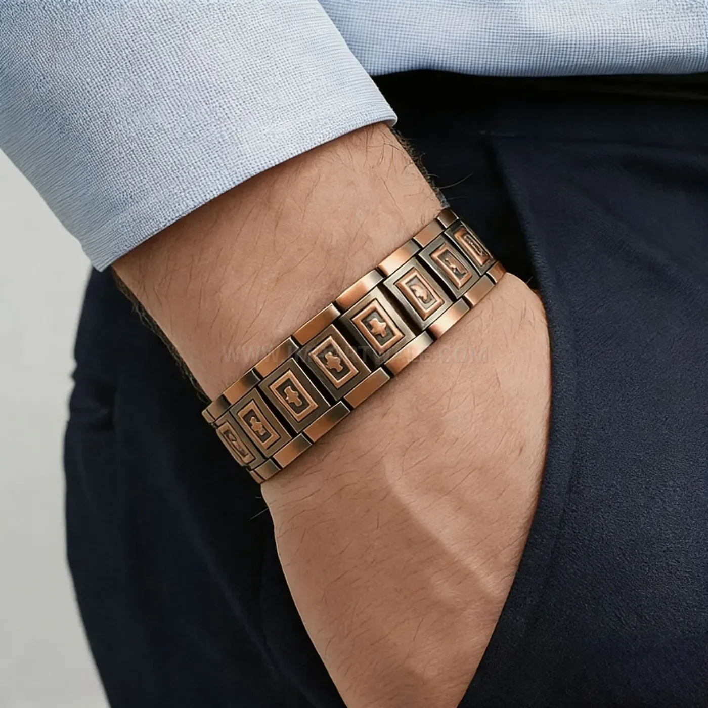 Elegant Men's Antique Red Copper Three-Row Cross Magnetic Bracelet