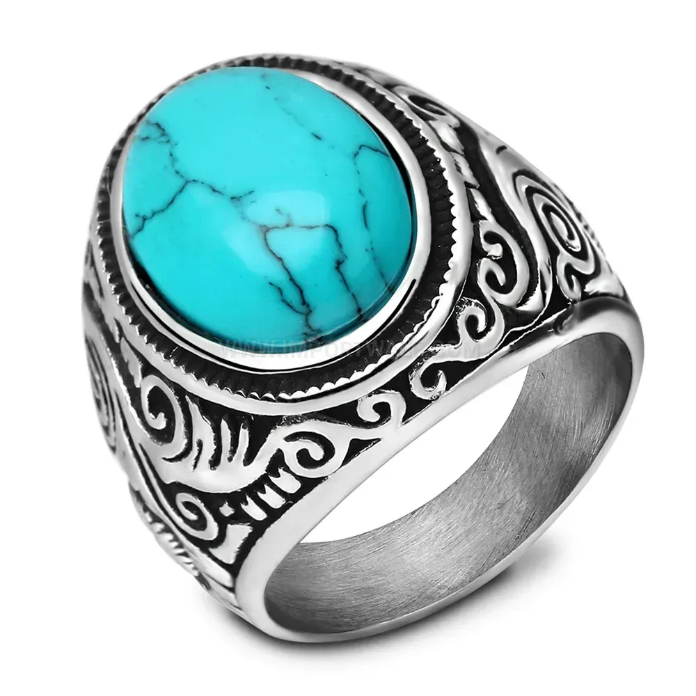 Bold Vintage Stainless Steel Signet Ring with Stone Inlay