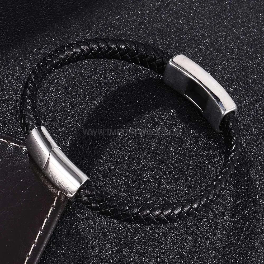 Designer Braided Leather Steel Cross Bracelet