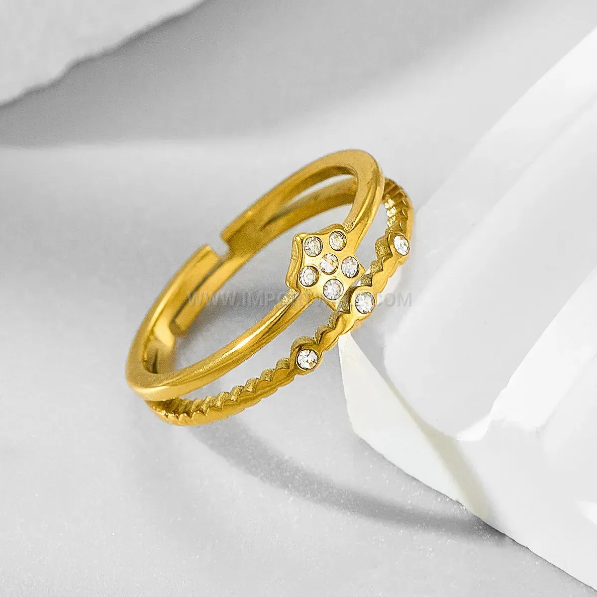 Layered Floral Stacking Stainless Steel Adjustable Ring