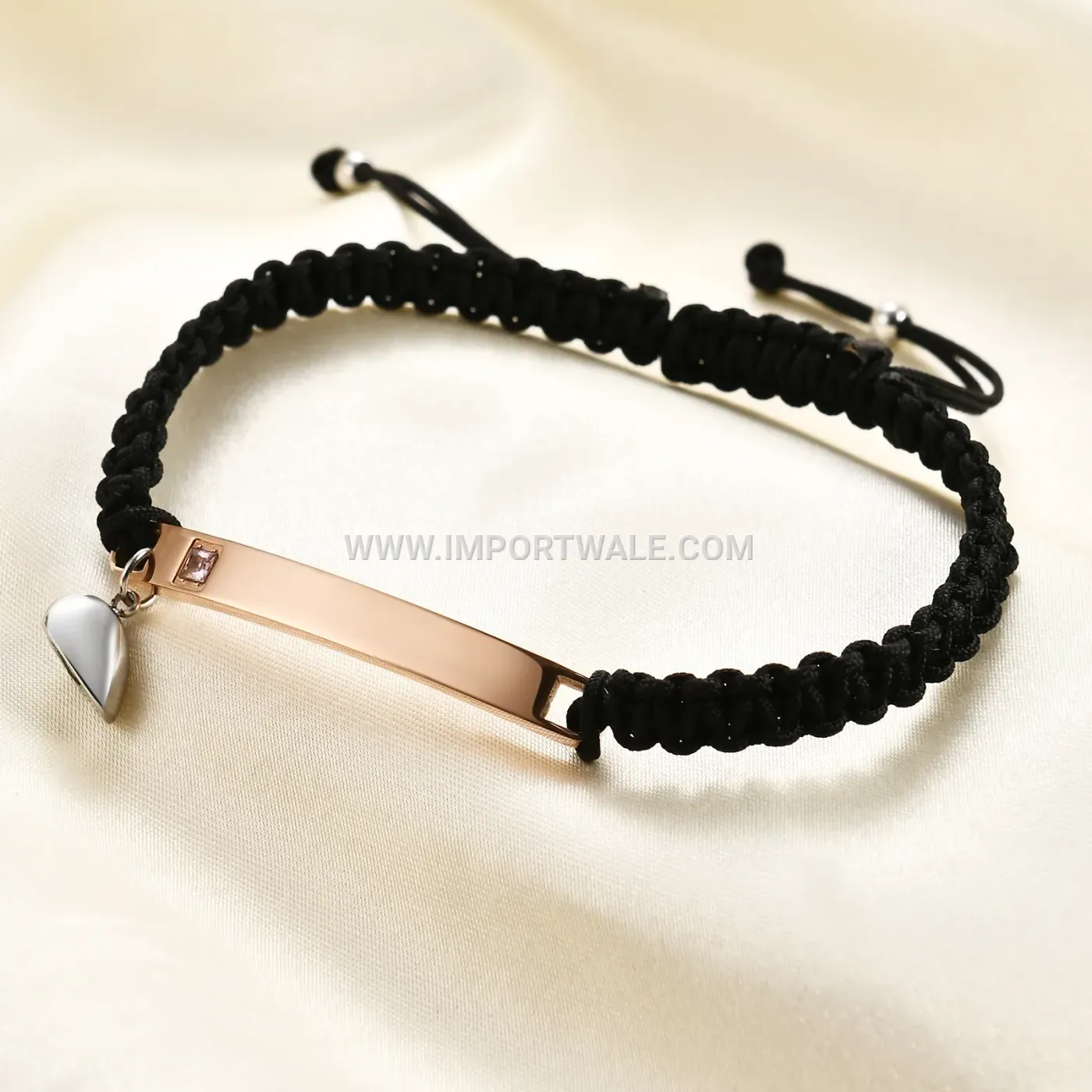 Engraved Stainless Steel Magnetic Heart Braided Couple Bracelet Set