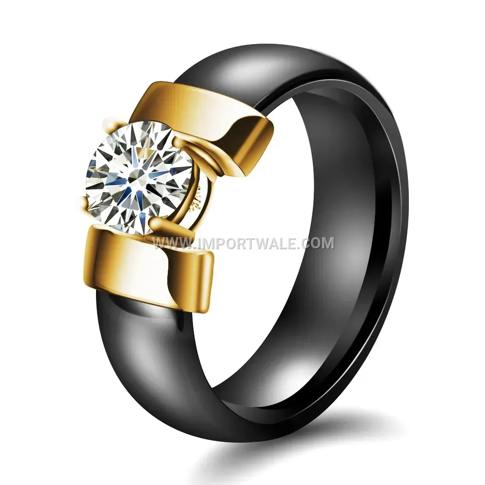 Sleek 6mm Ceramic Ring with Zircon Accent Details