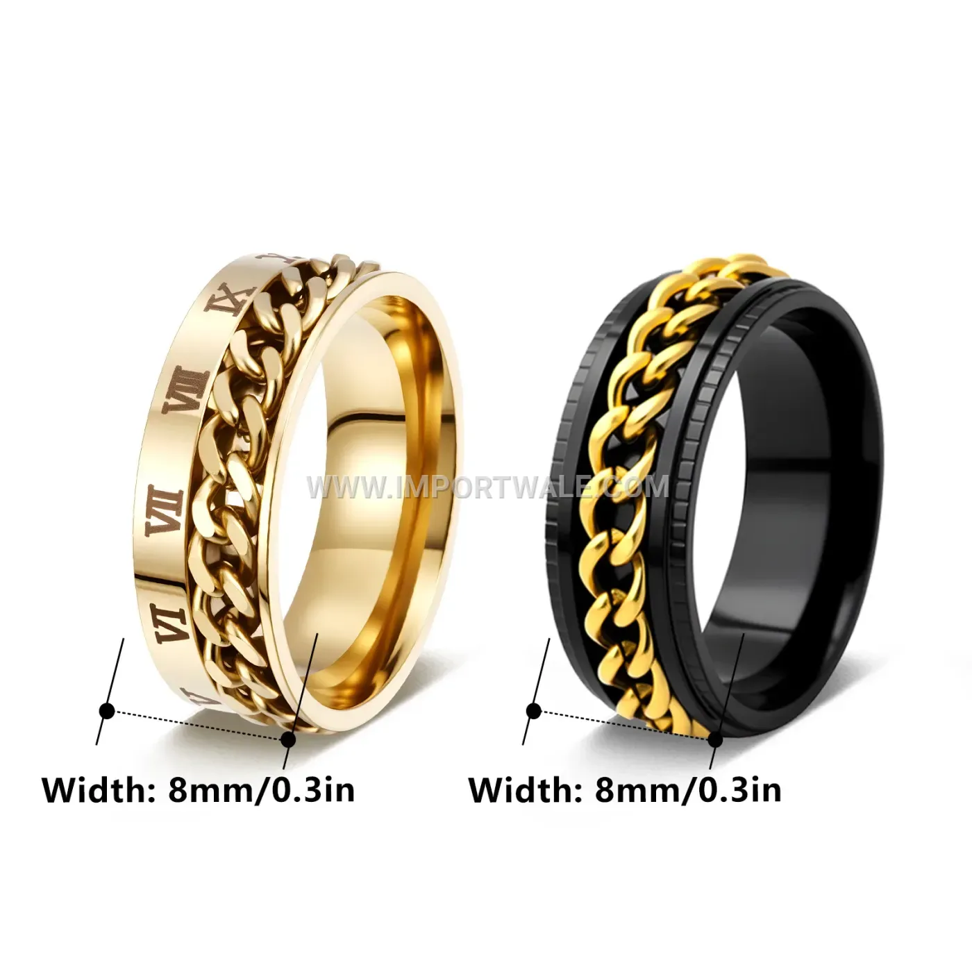 Rotatable Chain Stainless Steel Roman Numeral Ring Set
