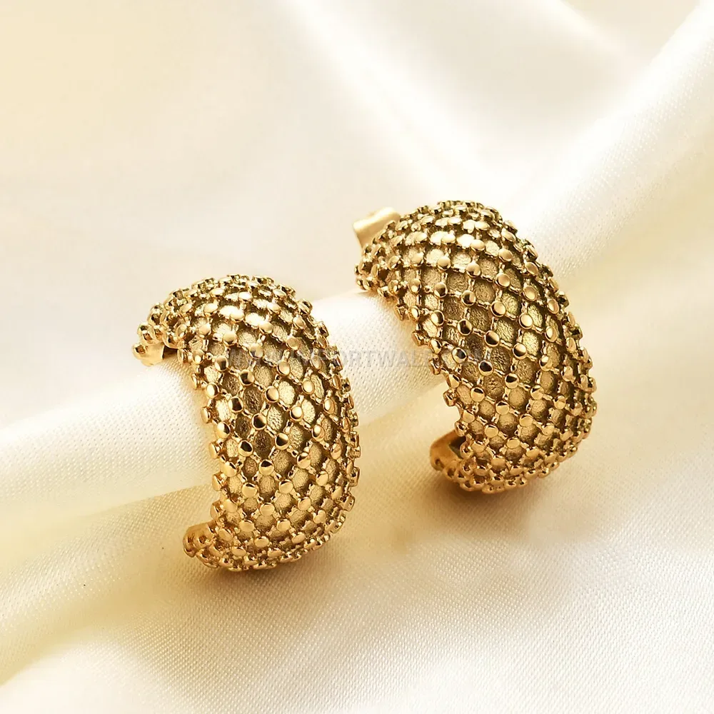 Polka Dot Grid Pattern Stainless Steel C Hoop Earrings