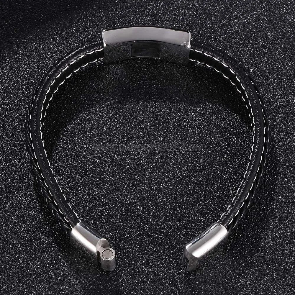 Premium Braided Leather Steel Cross Charm Wristband