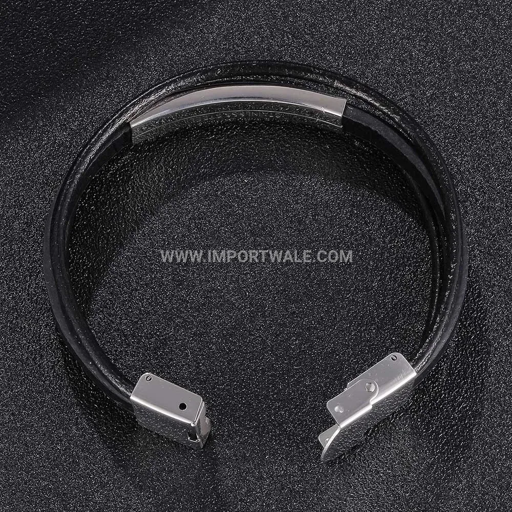 Retro Geometric Stainless Steel Leather Cuff Bracelet