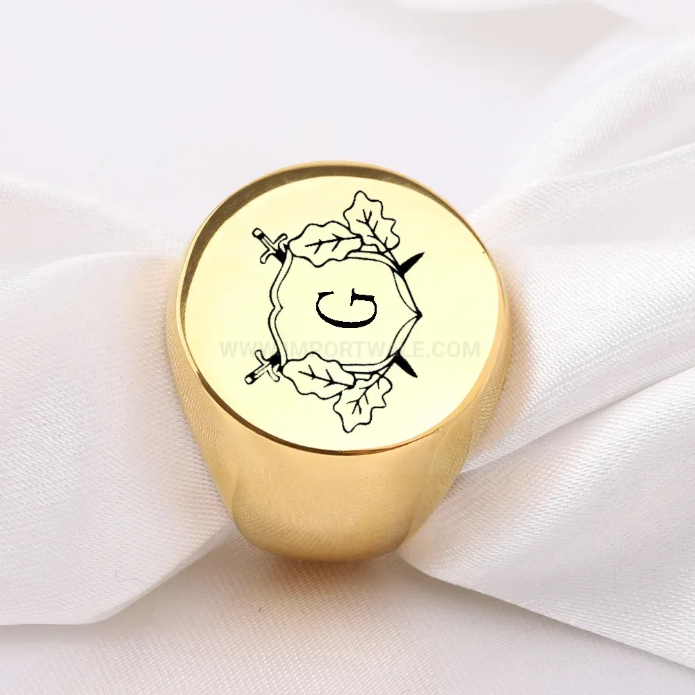 Stylish Vintage Engraved Initial Round Stainless Steel Signet Ring