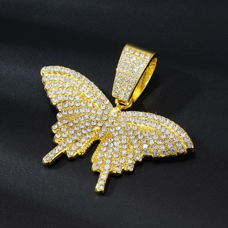 Iced Out Butterfly Alloy Hip Hop Pendant with Large Bail