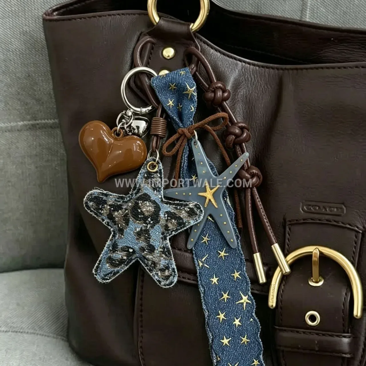 Leopard Print Denim Star Leather Heart Braided Keychain Bag Creative Key chains