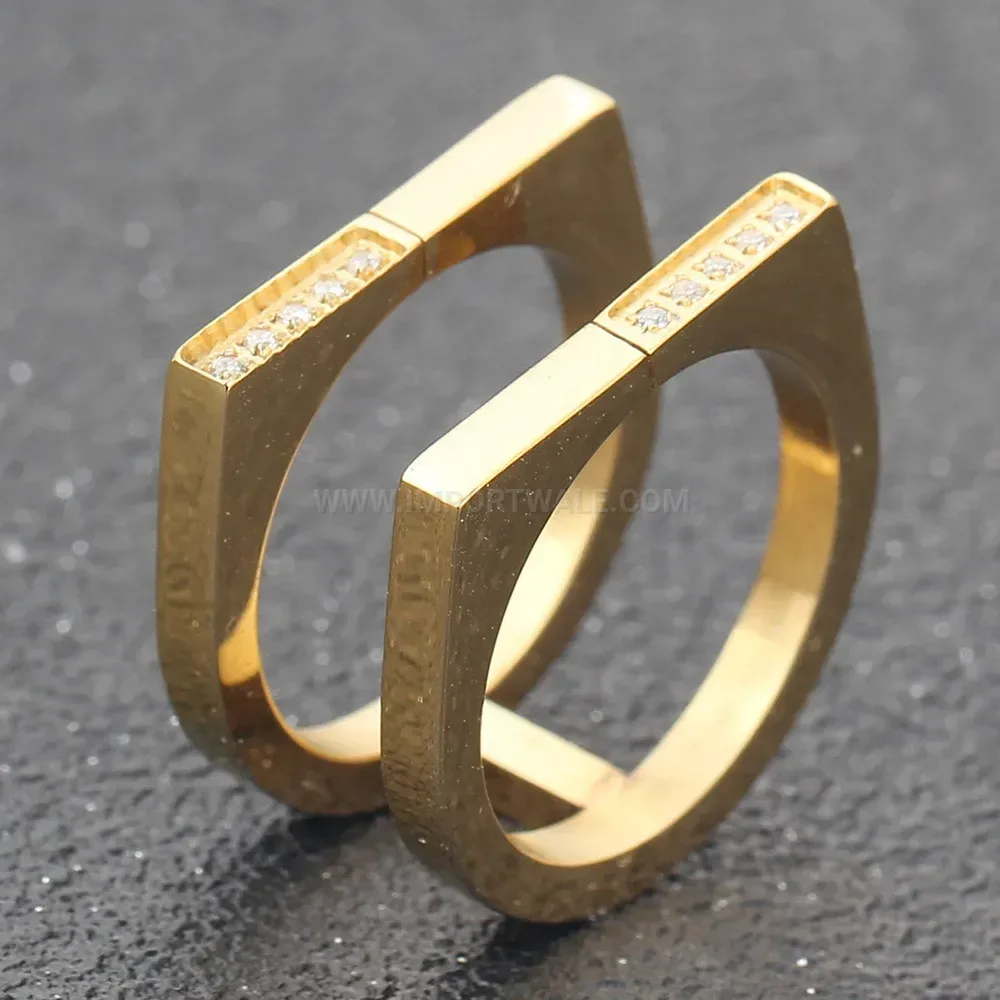 Asymmetric Rhinestone Open Stainless Steel Ring
