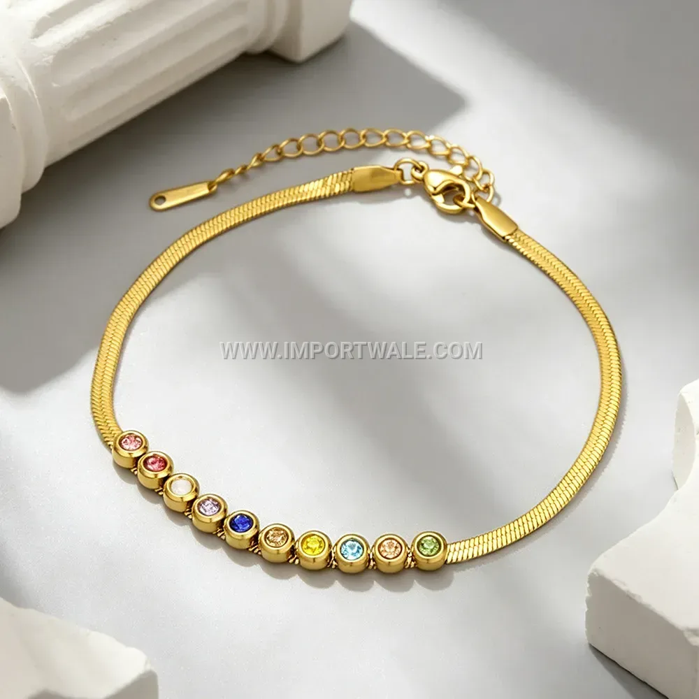 Exotic Colorful Zircon Snake Chain Stainless Steel Anklet