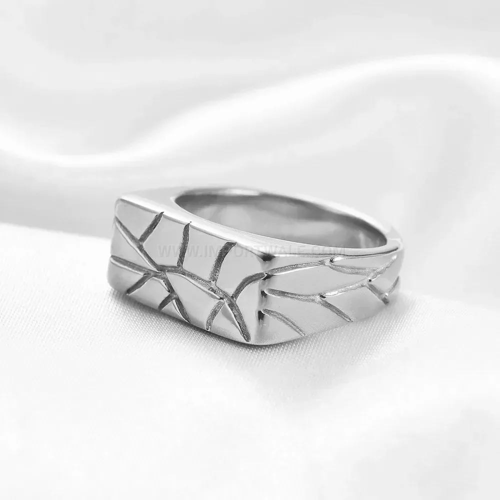 Elegant Geometric Textured Stainless Steel Polished Band Ring
