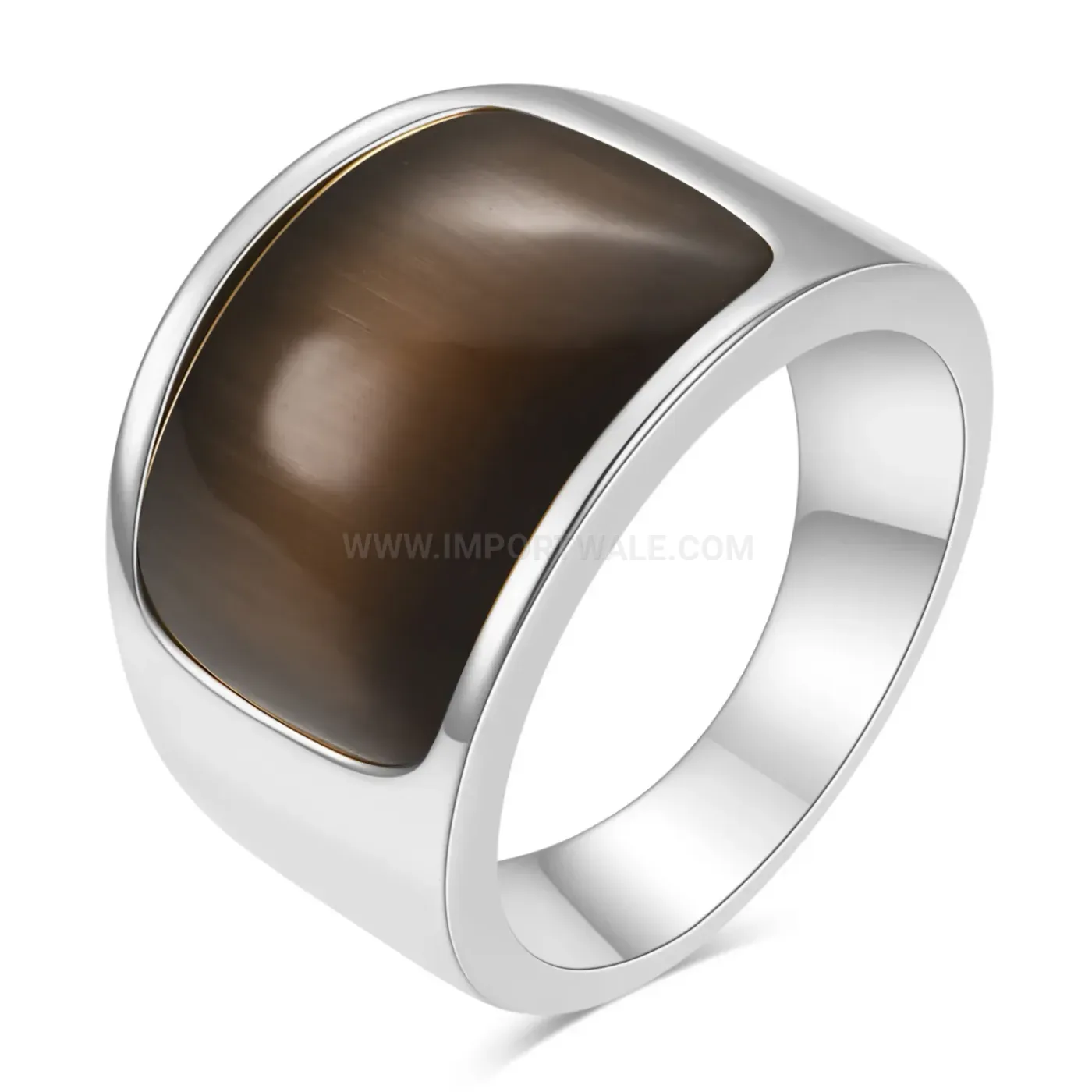 Classic Cat Eye Gemstone Inset Stainless Steel Statement Ring