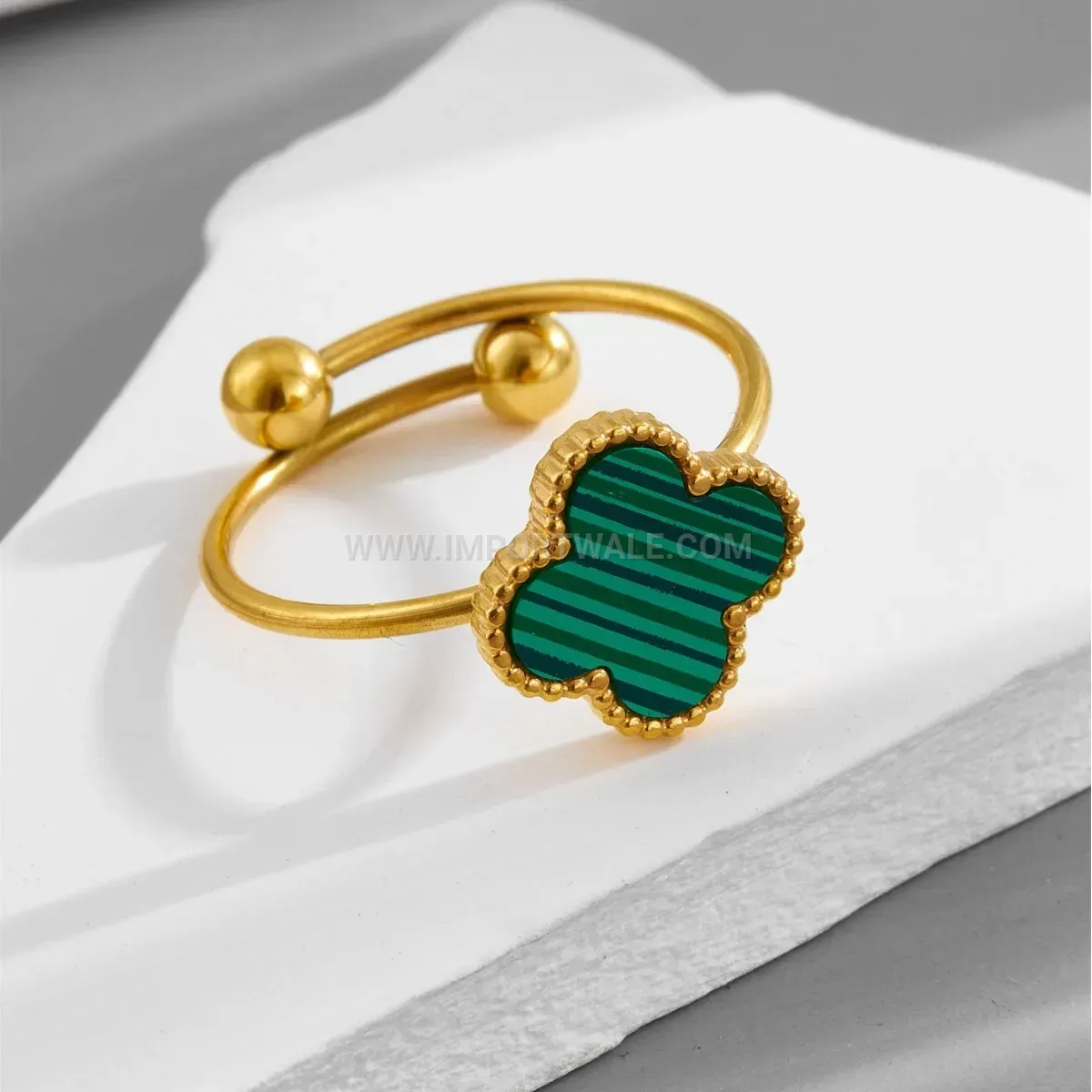 Adjustable Gold Plated Four Leaf Clover Stainless Steel Shell Ring