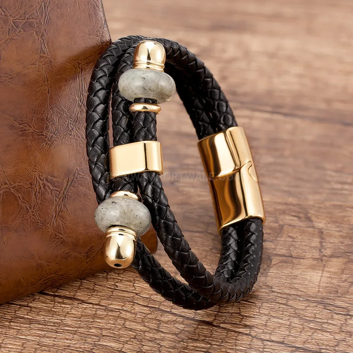 Vintage Style Braided Leather Stone Bracelet with Magnetic Clasp